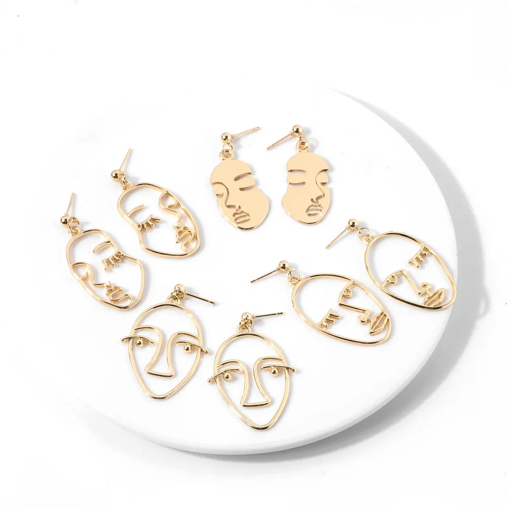 HOVANCI 4 Fashion Personality Statement Smiling Face Drop Earrings Hollow Out Gold Plated Earring for Women