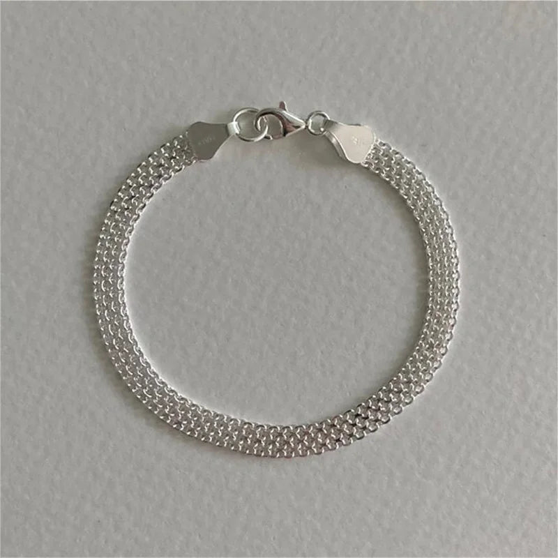 Trendy Bracelet Woven Mesh Shape 925 Sterling Silver Women Bracelet