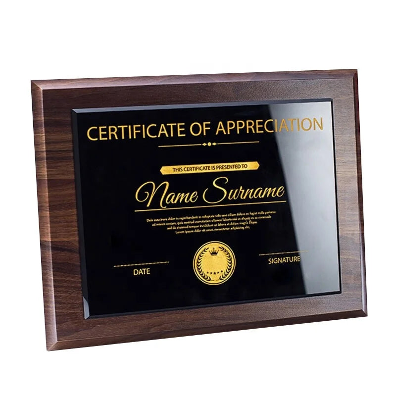 High End Custom Blank Wood Medal Company Authorization Cards Crystal Wooden Business Award Trophy Plaque