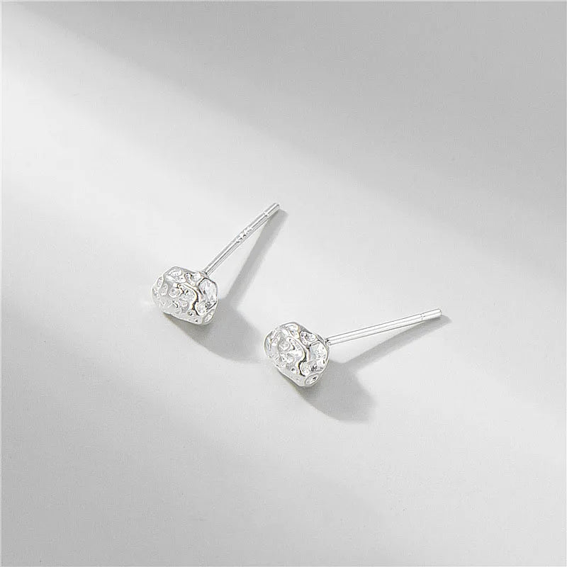 Geometric 925 Sterling Silver Retro Meteorite Texture Stud Earrings for Students Girls Jewelry