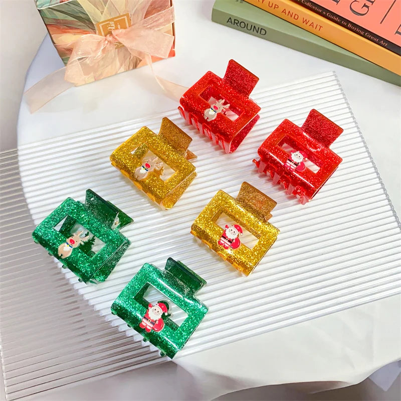 New Arrival Christmas Hair Accessories Glitter Hair Claw Clips 5 CM Square Acrylic Hair Claw for Women Girls