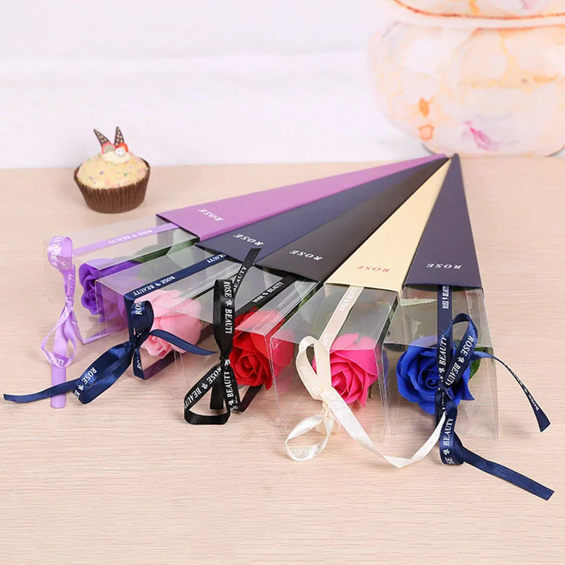 DREA Wholesale Wedding Gifts Valentines Day Gifts Handmade Single Flower Soap Rose in Transparent Box