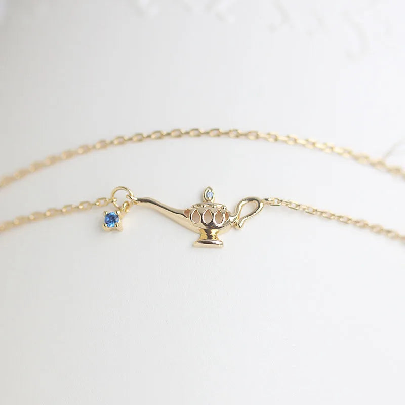 Creative Lucky Pure 925 Sterling Silver Double Layered Thin Chain Divine Lamp Charm Bracelets for Women Girls Jewelry
