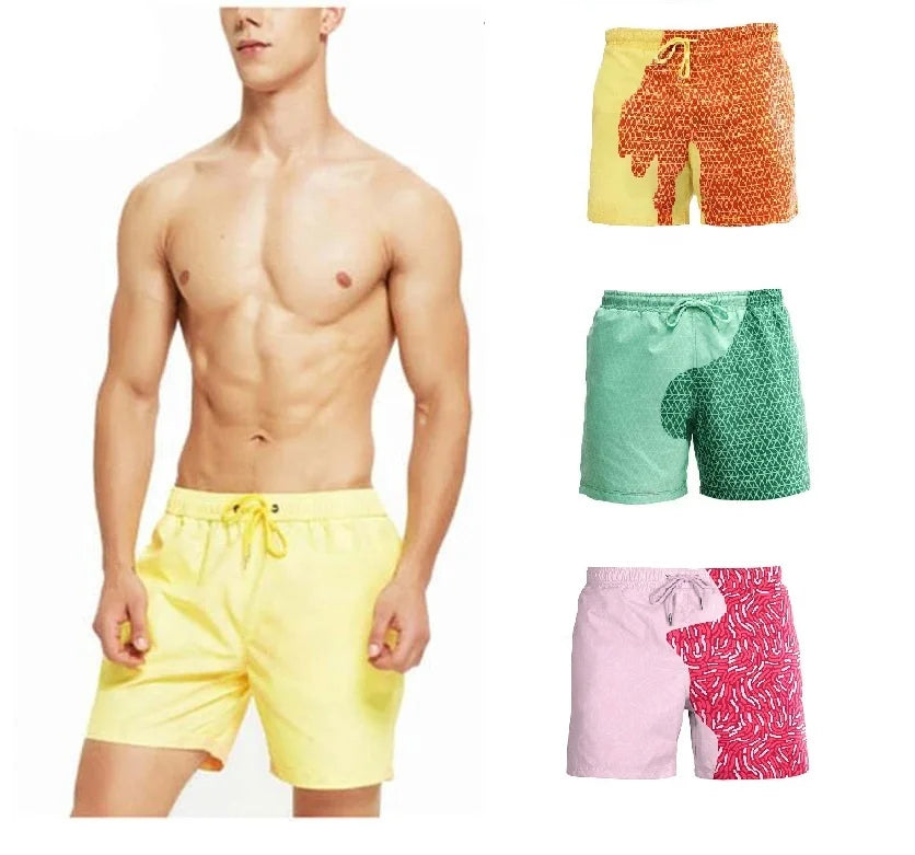Men Magical Color Changing Swimming Trunks Beach Swim Large Size Heat Discoloration Swimwear Shorts