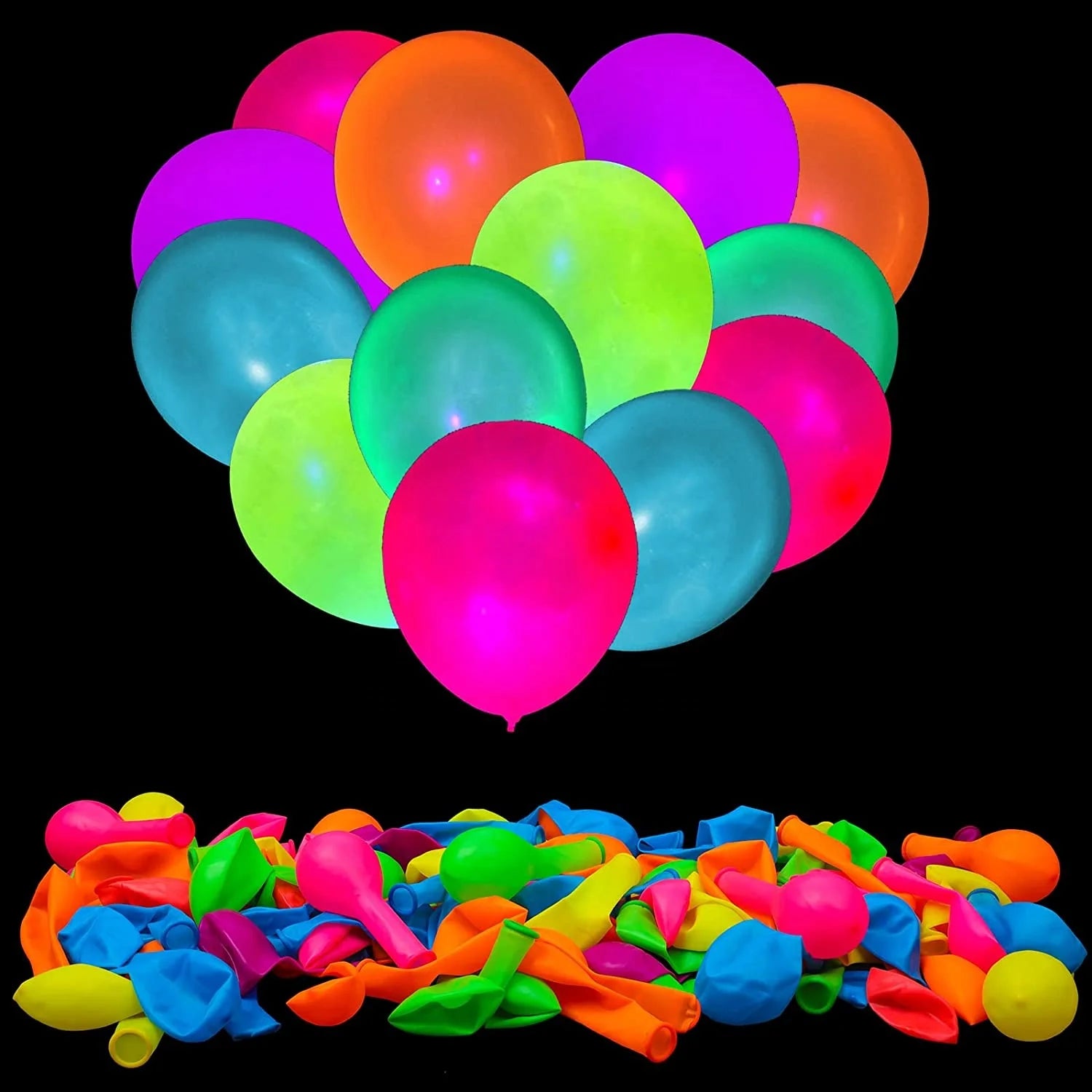PaFu 200 Pcs 12'' UV Neon Balloons Neon Glow Party Balloons Uv Birthday Wedding Party Fluorescent Balloons Supplies