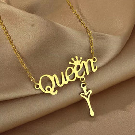 Wholesale No Fade Fashion Jewelry Stainless Steel Key Necklace Love Crown Letter Queen Pendant Necklace