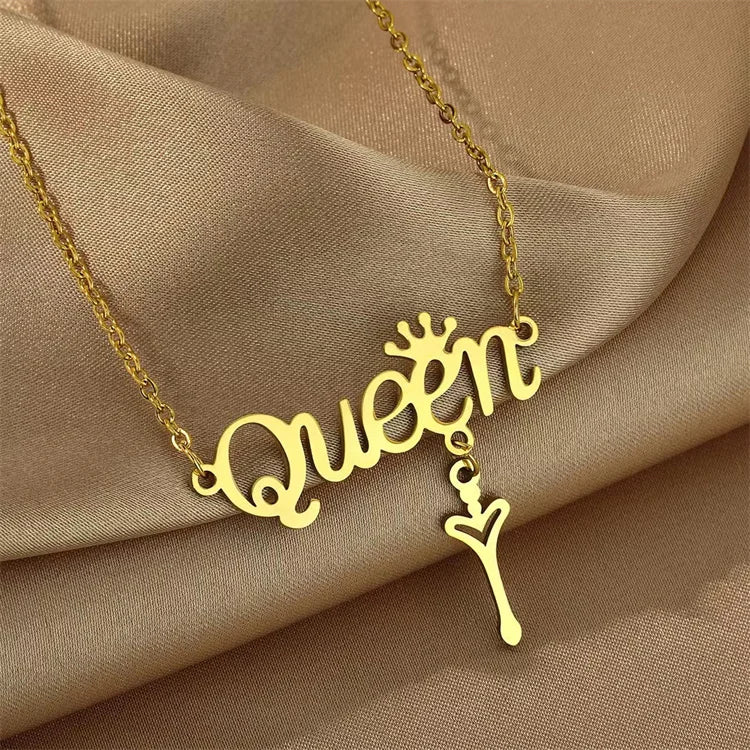 Wholesale No Fade Fashion Jewelry Stainless Steel Key Necklace Love Crown Letter Queen Pendant Necklace