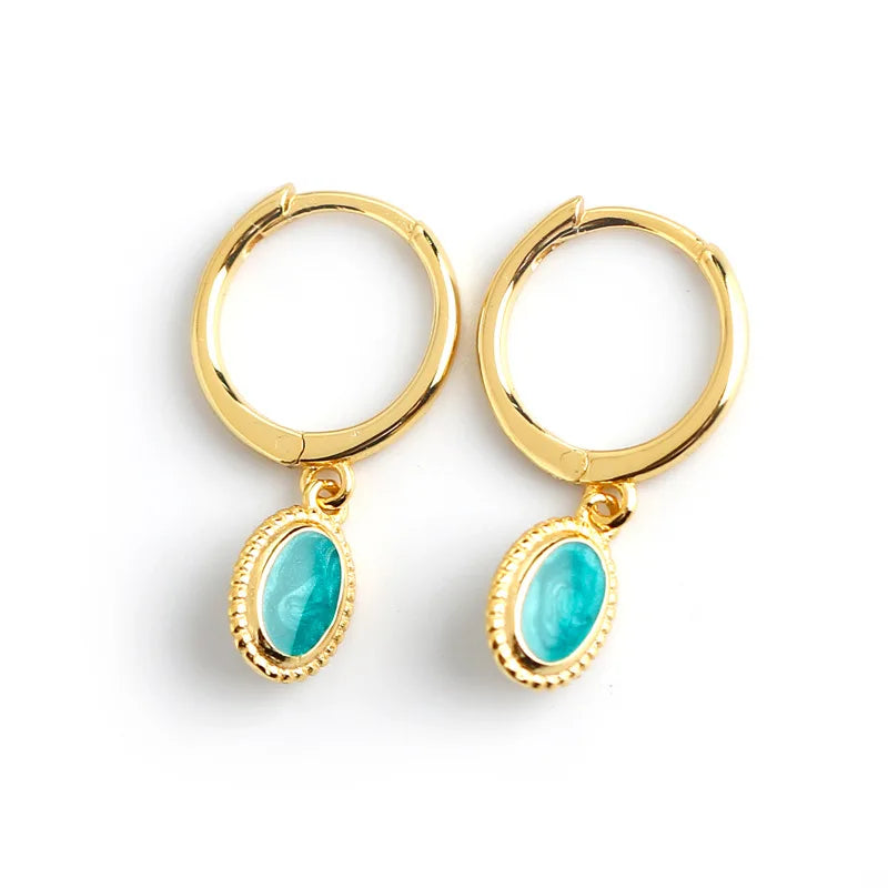 INS 925 Sterling Silver  Starry Sky Green Enamel Hanging Drop Earrings for Women Luxury Chic Bohemian Party Jewelry