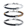 Kamienna Bransoletka Men's Tiger Eye Stainless Steel Bracelet New Adjustable Beaded Jewelry Agate Bracelet