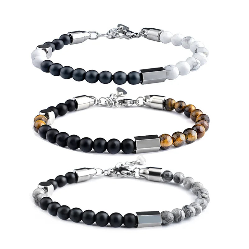Kamienna Bransoletka Men's Tiger Eye Stainless Steel Bracelet New Adjustable Beaded Jewelry Agate Bracelet