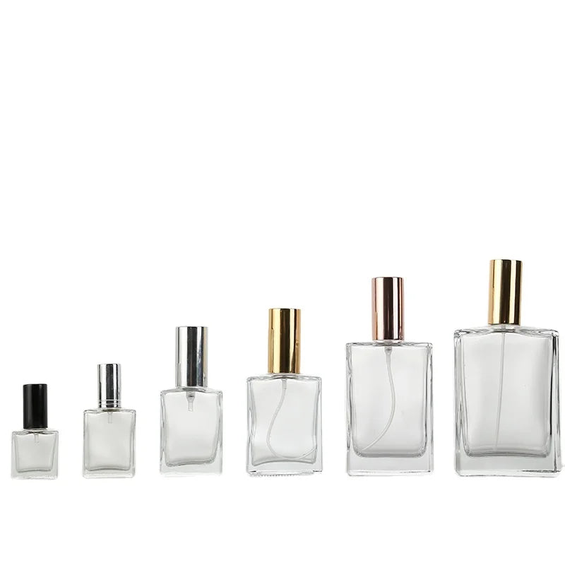 Home Fragrance Fat Square Glass Perfume Bottle Packaging 30ml 50ML 100ml Customized Liquid Room Mist Spray Bottles with Cap
