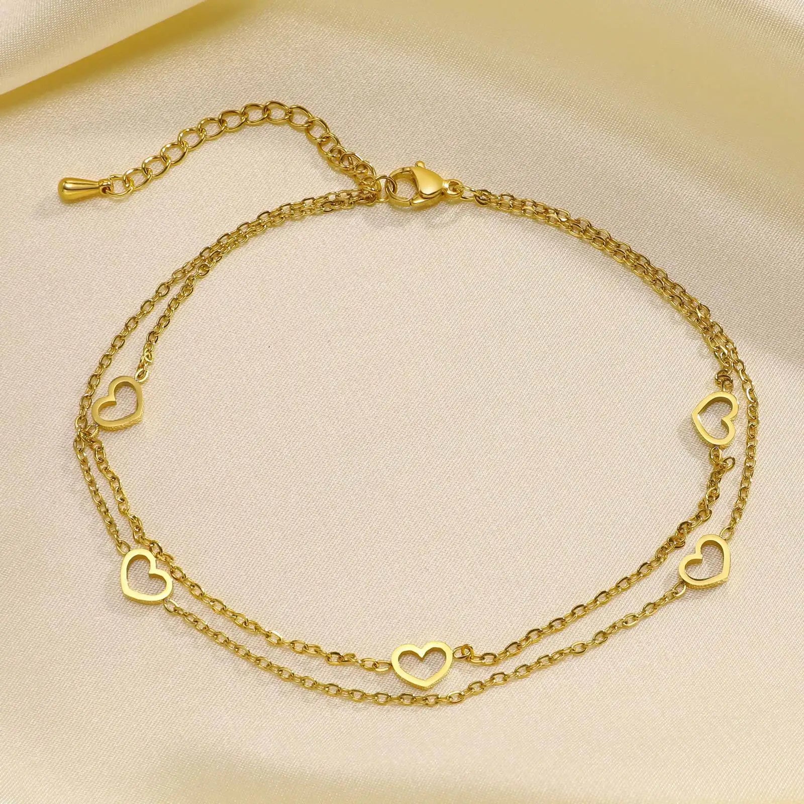 2024 Stainless Steel Double Layer Anklet Gold Plated Fashion Jewelry for Banquet Parties Wholesale Simplicity New Design