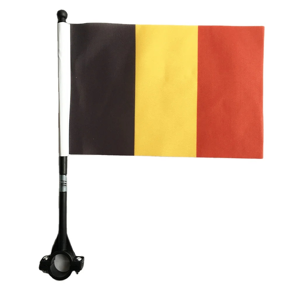 Custom Printing Bicycle Flag National Flag Polyester Handlebar Belgium Flag  For Outdoor Cycling Decoration