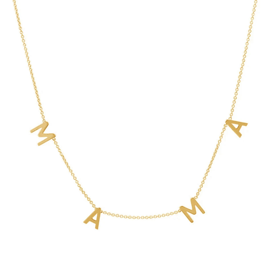 Mother's Day Gift Wholesale Jewelry 925 Sterling Silver 18k Gold Plated Spaced Initial Letter Mama Necklace