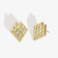 Geometric pixel Rhombus 925 Sterling Silver Chunky 18k Gold Plated Heart Stud Earring For Women