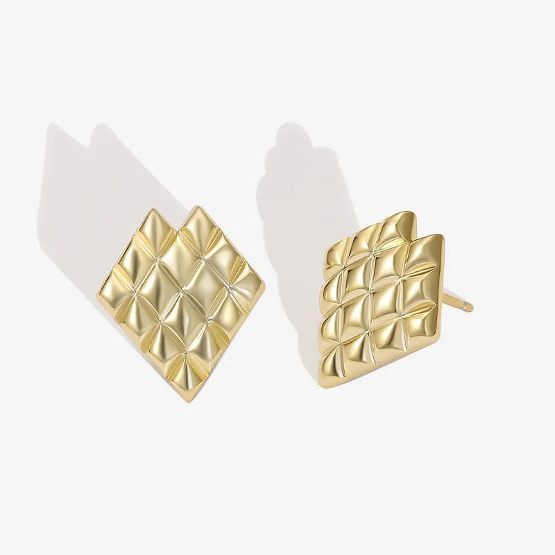 Geometric pixel Rhombus 925 Sterling Silver Chunky 18k Gold Plated Heart Stud Earring For Women