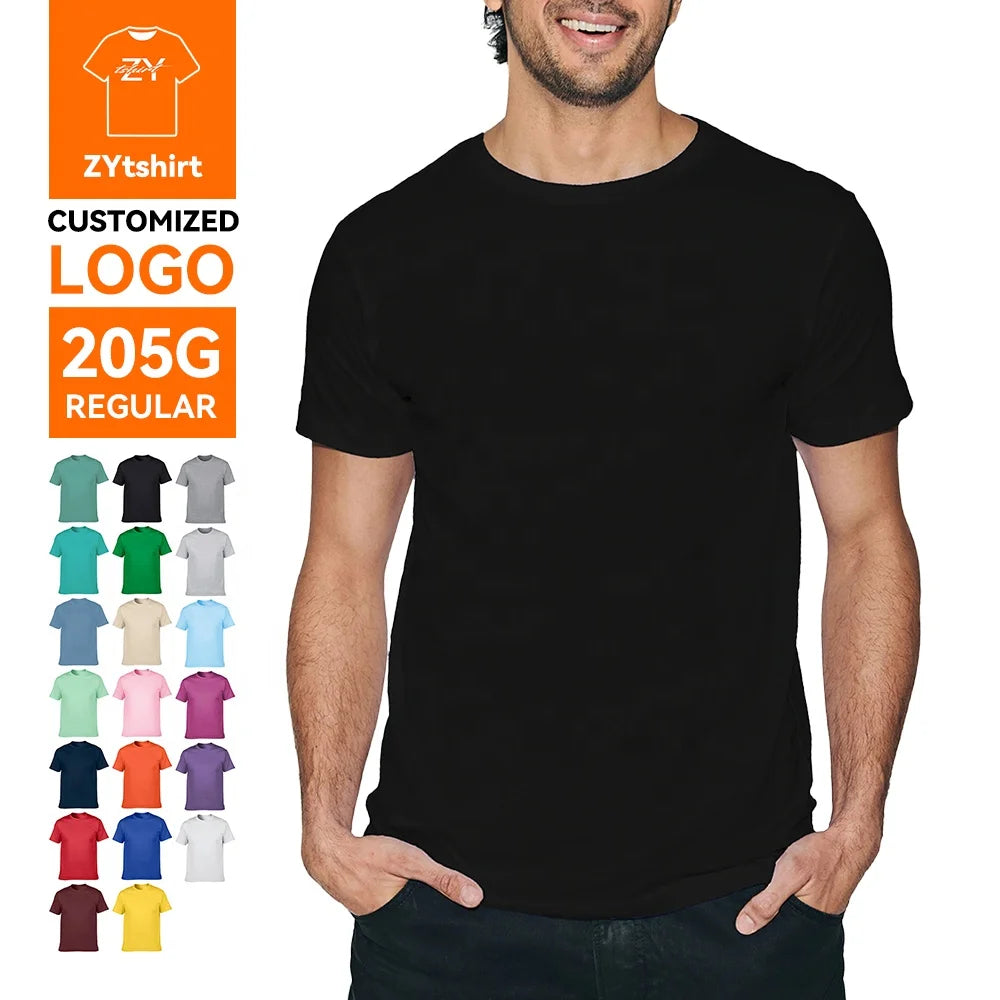 ZYtshirt Wholesale 205GSM 100% Cotton Anti-Wrinkle Soft T-Shirt for Custom Printing DTG Embroidery