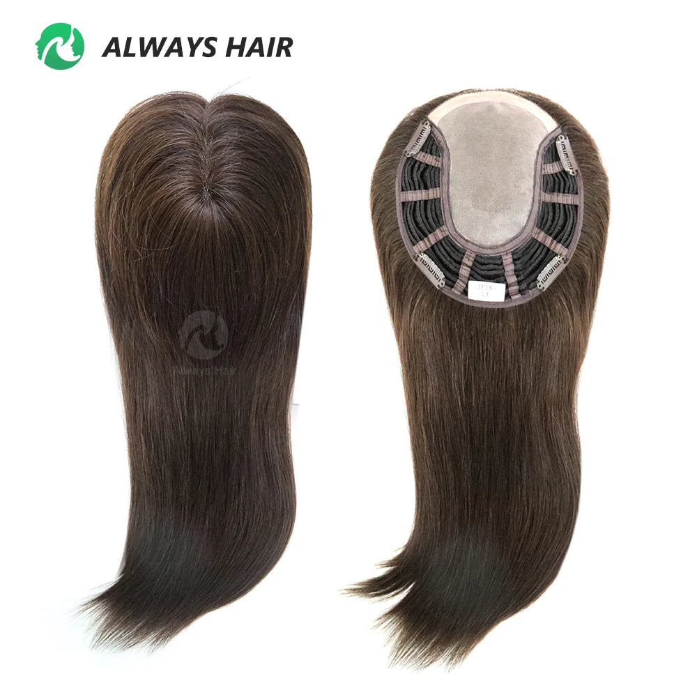 In Stock 14\" Remy Hair Women's Toupee 120% Density Mono Top with Clip