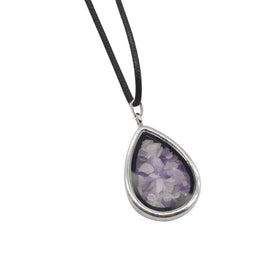 Silver Teardrop Crystal Pendant Necklace 18