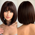 Factory Outlet Red-Brown Bob Synthetic Wig With Bangs Short Straight Multi-Layer Natural Hairstyle Durable Matte