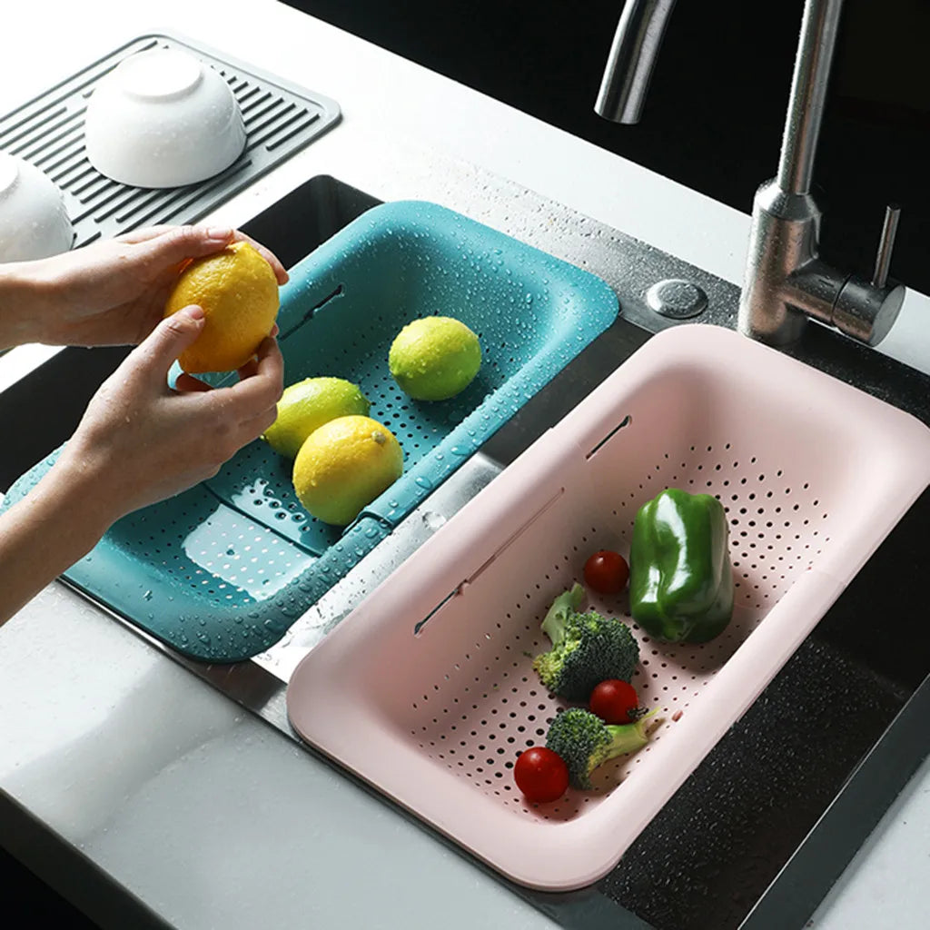 Wholesale Collapsible Colander Drain-Basket Adjustable Strainer Over the Sink for Kitchen Telescopic Kitchen Sink Drain-Rack
