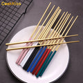 Wholesale Custom Logo Near Me Korean Sus 304 Stainless Steel Chopsticks Asian Metal Flat Cooking Chopstick Set