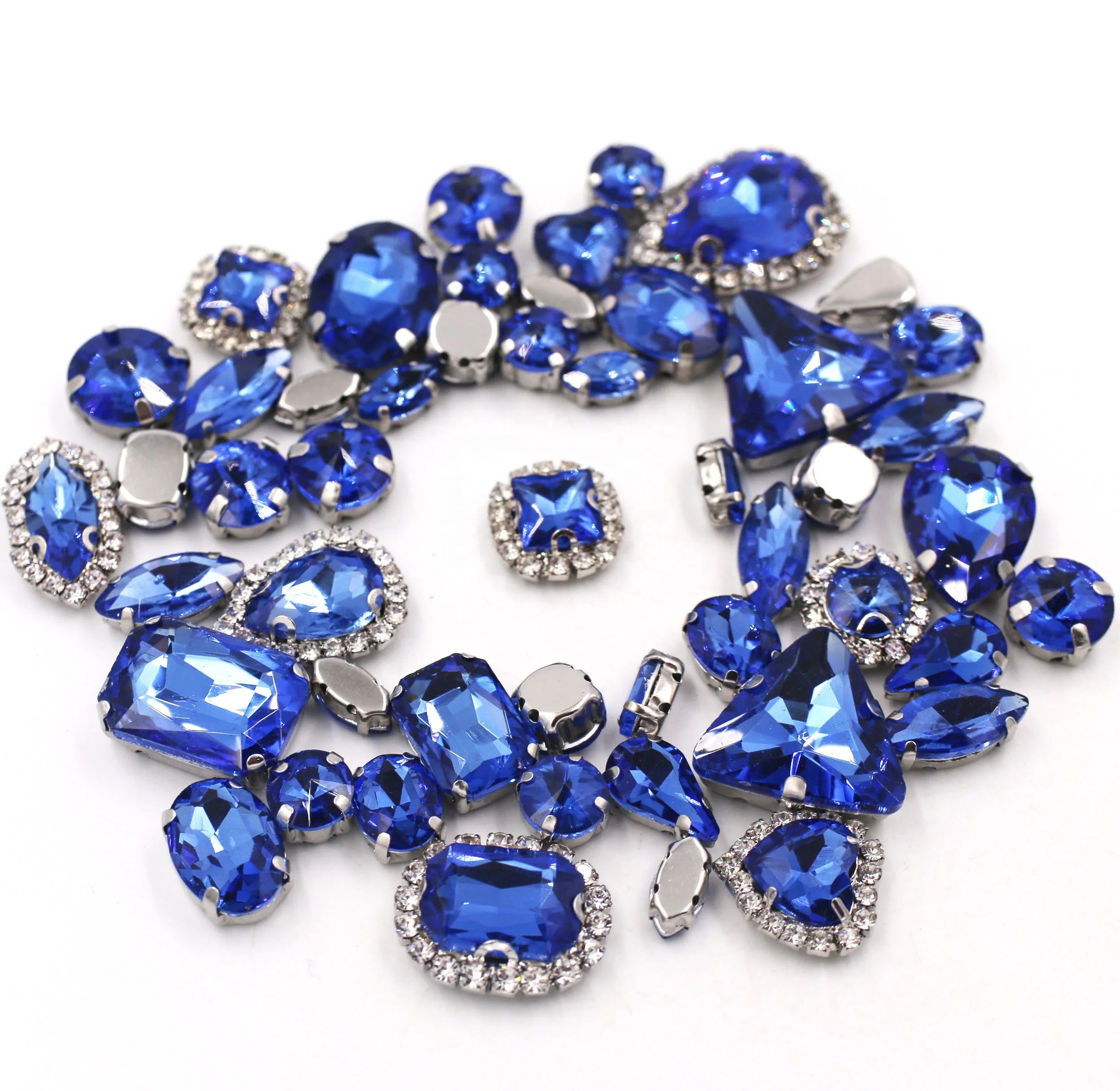 Light Blue 3D Sew-On Mixed Claw Drill Crystal Buckle Glass Rhinestones with Silver Claw 50pcs/bag Loose Rhinestones