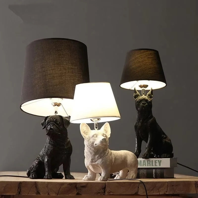 Denmark Puppy Dogs Table Lamps Black White Animals Desk Lamp Bedroom Bedside Kids Room Living Room Home Decor Lighting Fixtures