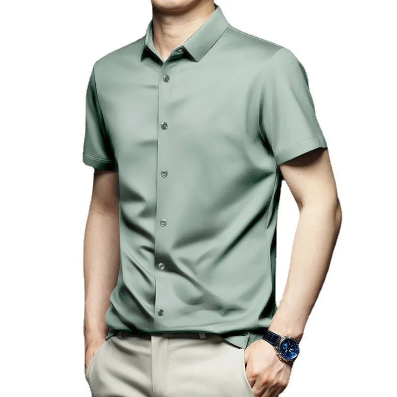 White Shirt Men's Short-sleeved Summer New Ice Silk Ice Feeling Non-iron Senior Business Anti-wrinkle Shirt