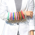 Meetee BKI-013 Ladies Round Keychain New Pendant Keyring with Light Women's Silicone Bracelet in Metal Alloy Acrylic Plastic