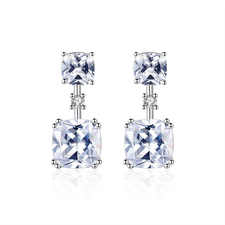 Fine Jewelry 925 Sterling Silver Square Shape Gemstone stud Earrings for Women