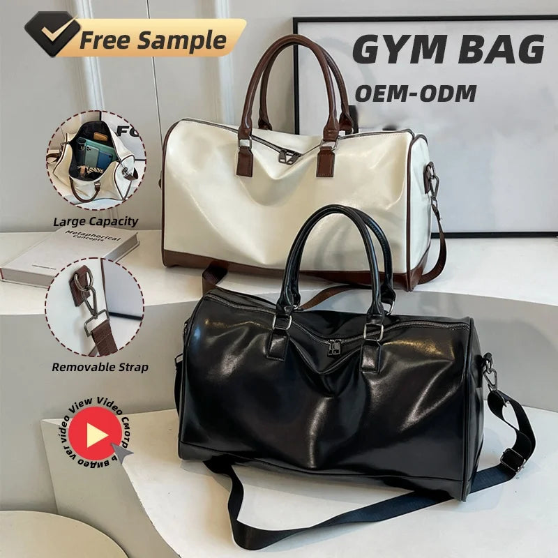 Large Capacity Custom Logo Fashion Sports Fitness Yoga Waterproof PU Detachable Shoulder Strap Unisex Gym Travel Duffle Bag