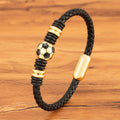 Customized Genuine Leather Bracelet Stainless Steel Magnetic Antique Retro Metal Football Accessories Leather Bracelet for Men