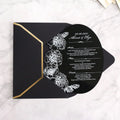 2026 Floral Design Black Acrylic Menu Card Luxury Handmade Wedding Invitations with Envelope Hot Stamping Foil Paper Material