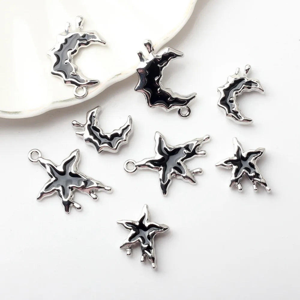 Fast Shipping Black Dripping Oil Star Moon Shape Pendant Wholesale DIY Jewelry Earrings Accessory
