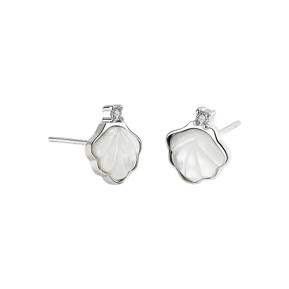 Wish Jewelry French Elegant Style Leaf Shape Sterling Silver Earrings No Tarnish Delicate S925 Pearl Shell Earrings Jewelry