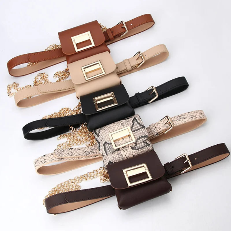 2025 New Fanny Pack Women Snake Print Vintage Pu Leather Waist Belt Bag