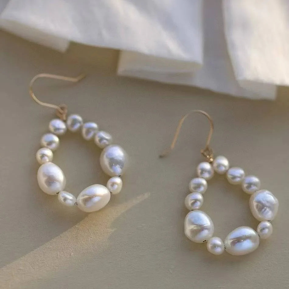 Gradient Sized Natural Freshwater Baroque Pearl Hook Earrings 3-5 Millimeters Real Pearl Jewelry for Girls