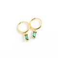 Dainty 18k Gold Plated 925 Sterling Silver Green Emerald Zircon baguette Hoop Earrings for Women