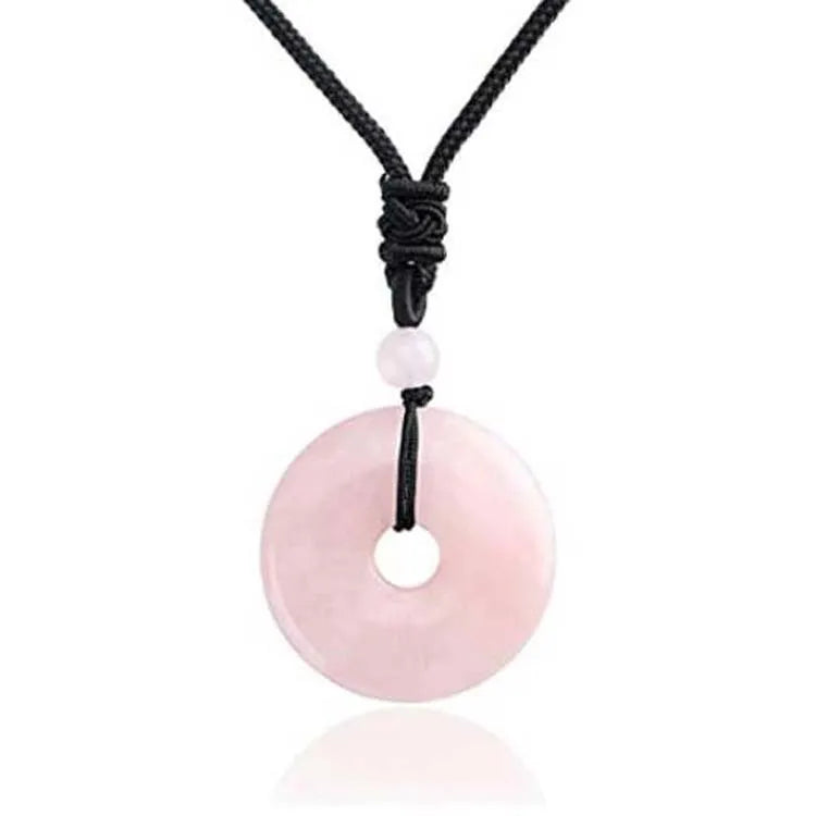 DIY Crystals China Wholesale Price Natural Rose Quartz Pendant Jewelry Stone Donut Pendant for Round Shape Folk Crafts