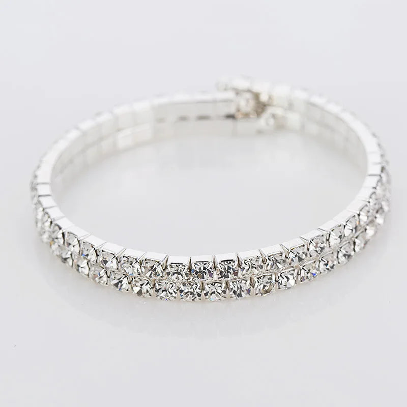 Flash Diamond Women's 2-Row Crystal Bracelet Fashion Accessories with Rhinestone Coil Stretch Wrap