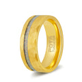 Poya White Opal Inlay Hammered Gold Plated Tungsten Carbide Ring for Engagement