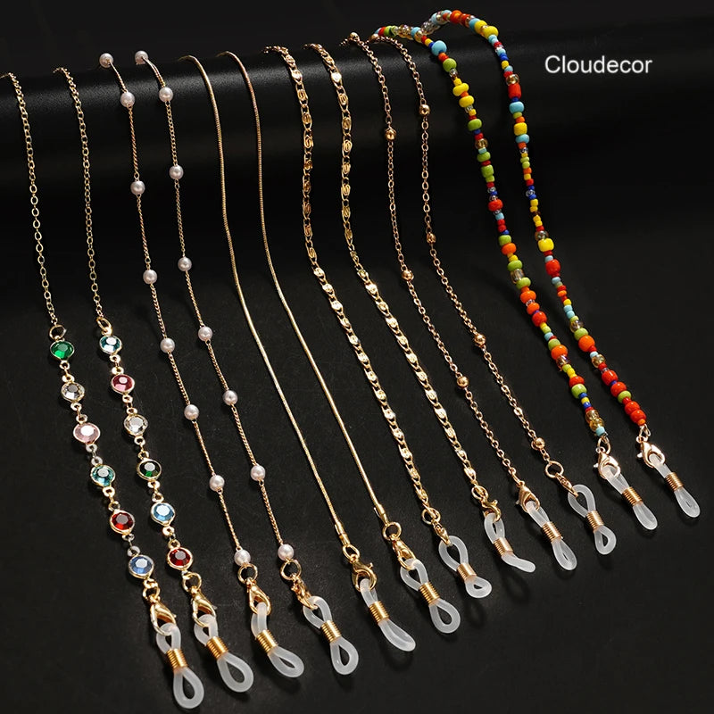 Beaded Metal Sunglasses Chain for Women Gold Plated Anti-Slip Eyewear & Mask Holder with Skid Resistant Design Fashion Trendy