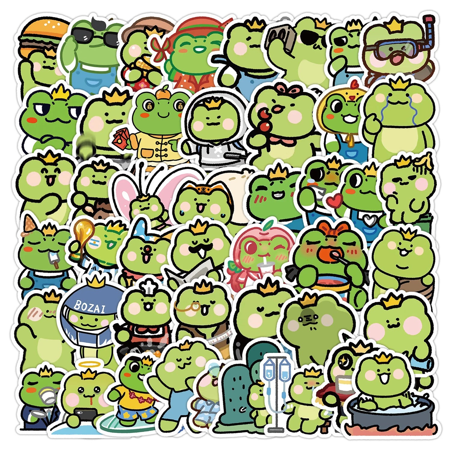 50Pcs Japanese Style Kawaii Frog Graffiti Stickers for Children Wall Bottle Decor Frog Prince Sticker