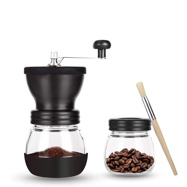 Manual Coffee Bean Grinder Hand Coffee Mill with 2 Glass Jars Ceramic Burr Stainless Steel Handle