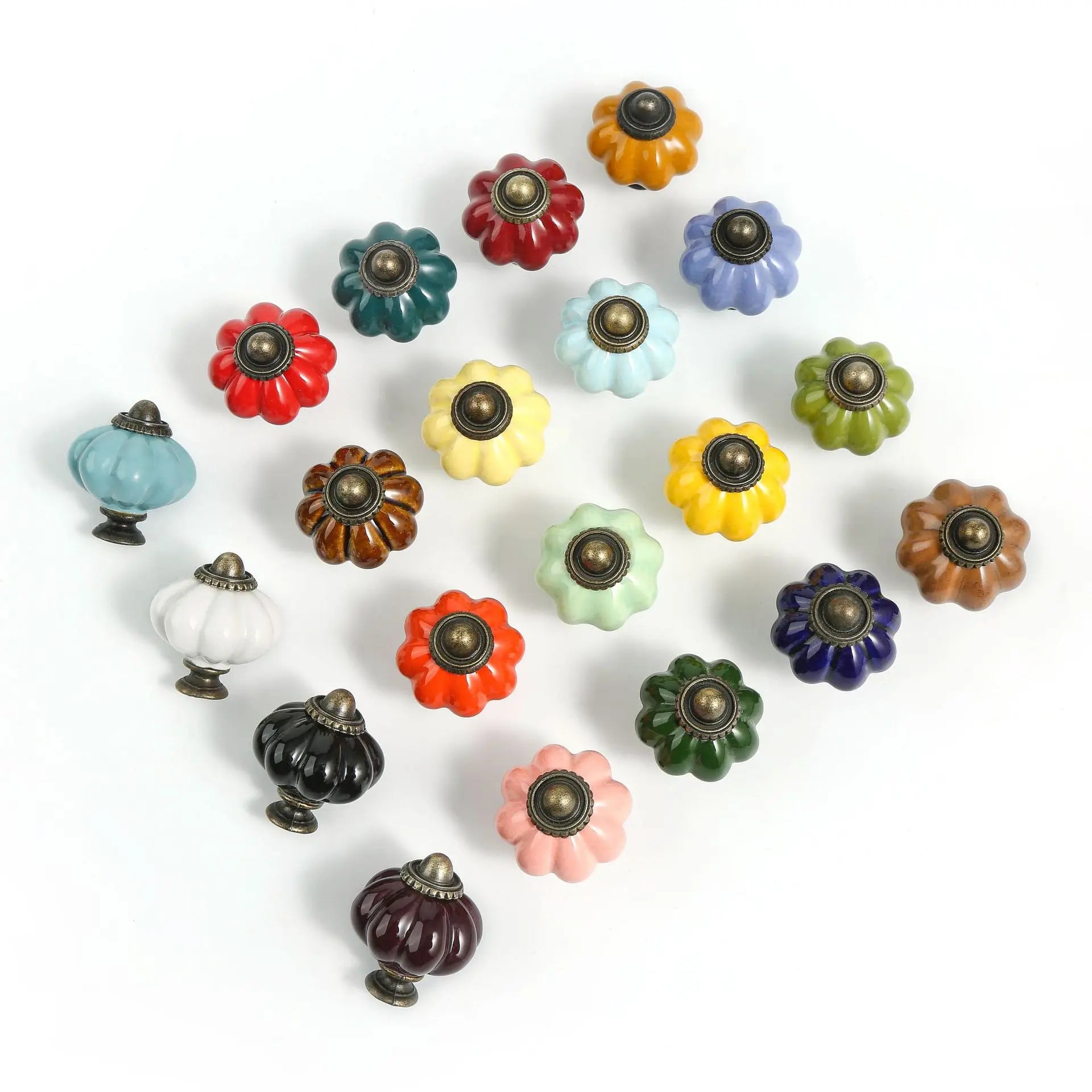 Modern Adjustable Single Hole Cabinet Door Knob Colorful Ceramic Pumpkin Handle Solid Wood Wardrobe Drawer Dresser Kitchen
