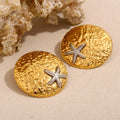 Wholesale Fashion Jewelry 18K Gold Stainless Steel Vintage Hammered Earrings Exquisite Starfish Round Stud Earrings for Women
