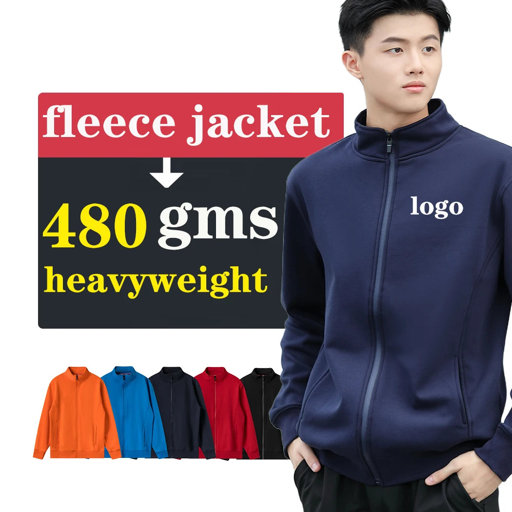 Mens Work Fleece Jacket Outerwear Custom Logo Winter Stand Customized Logo Fleece Fabric 1pc