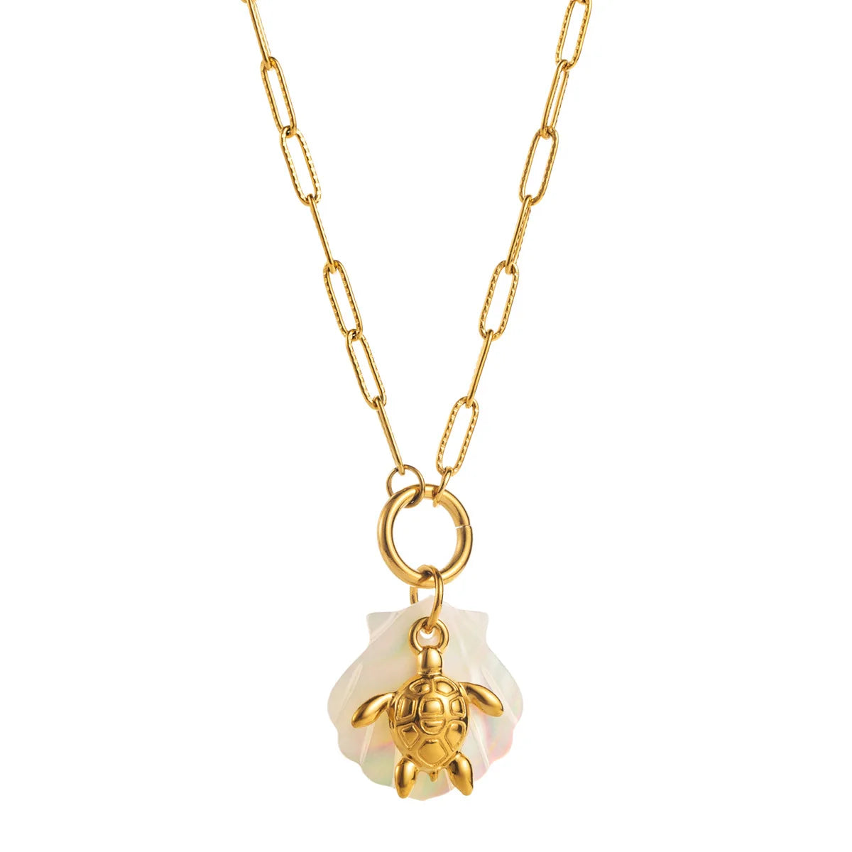Summer Beach Shell Turtle Necklace Waterproof 18k Gold Plated Stainless Steel Starfish Necklace for Women