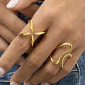 18K Gold Plated Stainless Steel Exaggerated Leaf Opening Rings Fashion Jewelry for Wedding Engagement Anniversary Parties Gifts